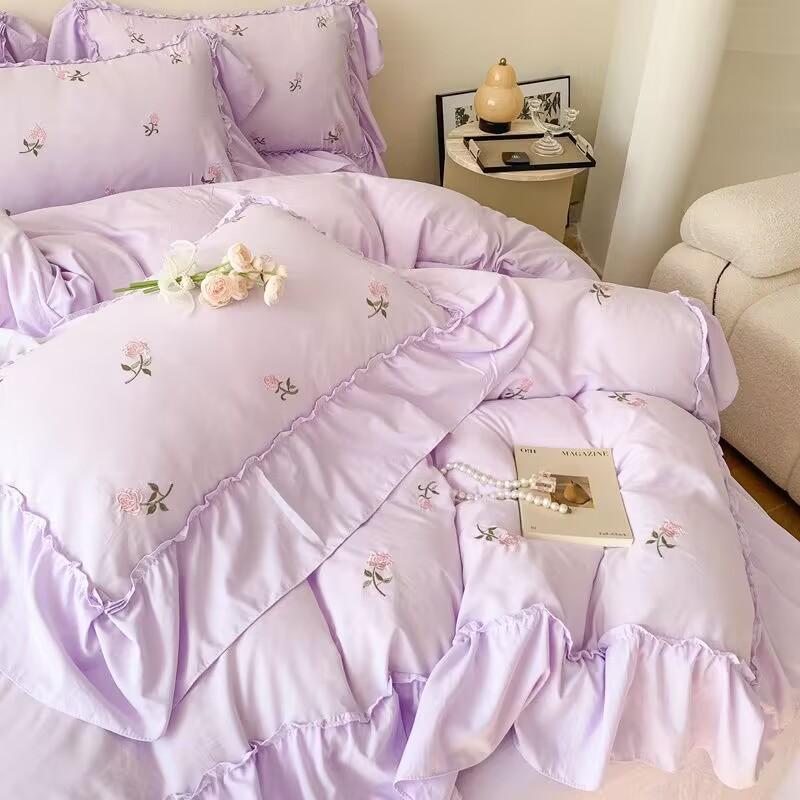 Bettwäsche-Sets im französischen Prinzessinnenstil Hepburn-Stil Schleife Bettbezug Romantische Bettwäsche Dekor Frau Mädchen Schlafzimmer Bettbezug 4-teilig