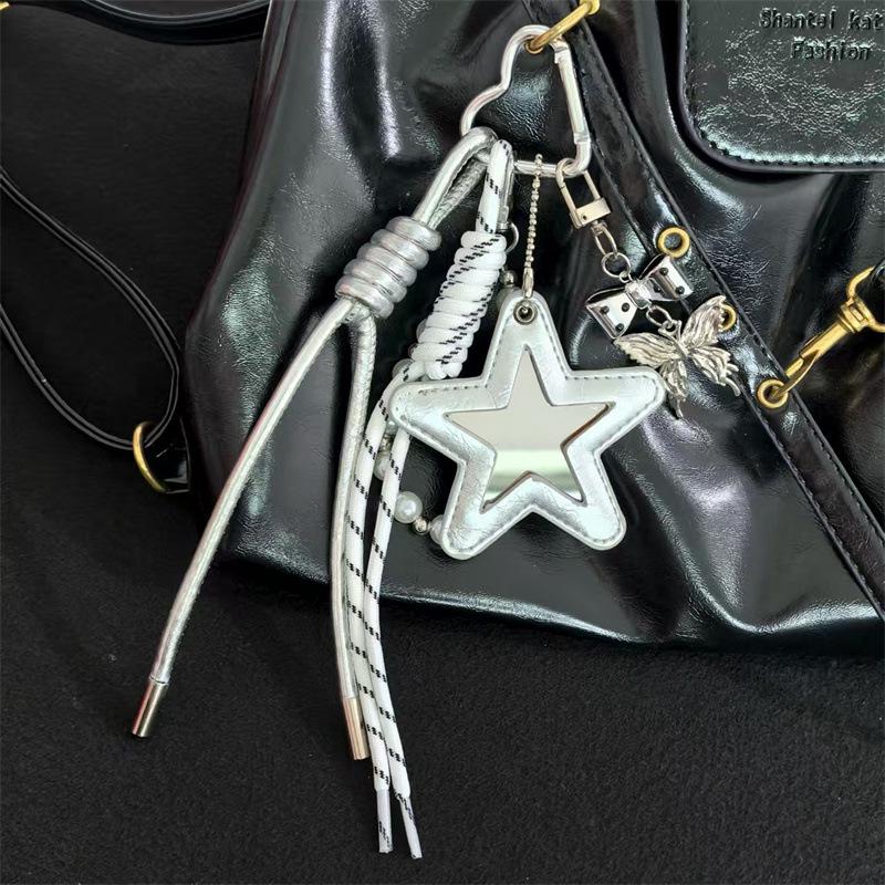 Handmade Star Knot Leather Keychain Pendant Mirror