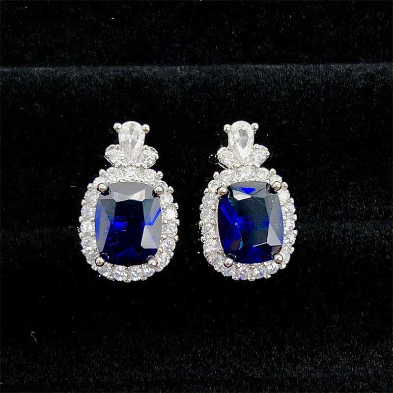 Elegant European Style Colorful Gem Faux Ruby & Emerald Stud Earrings