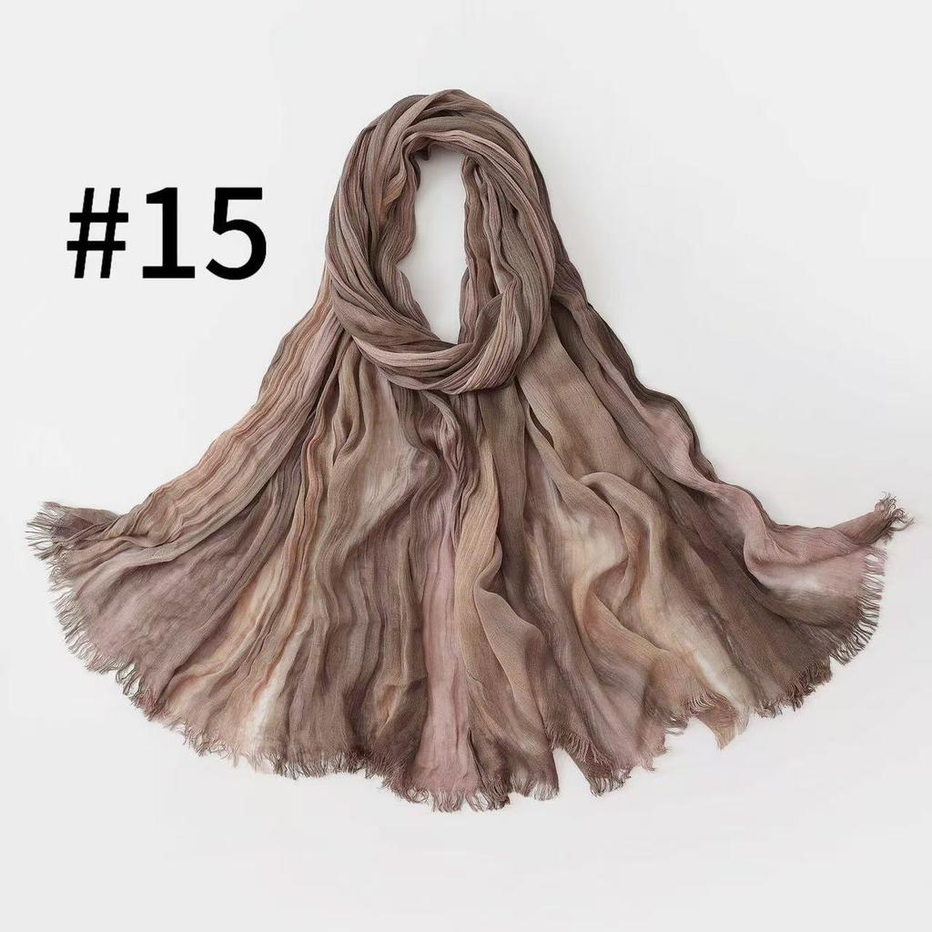 Retro Gradient Pleated Stripe Cotton Headscarf - Women's Large Ethnic Wrap