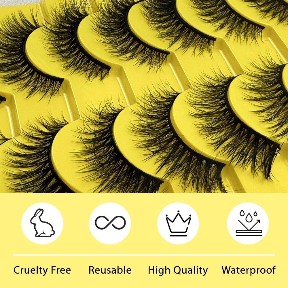 10Pairs Soft Fluffy Half Lashes HandMade Cat Eye Lashes Reusable Faux Cils  Eye Makeup Tools
