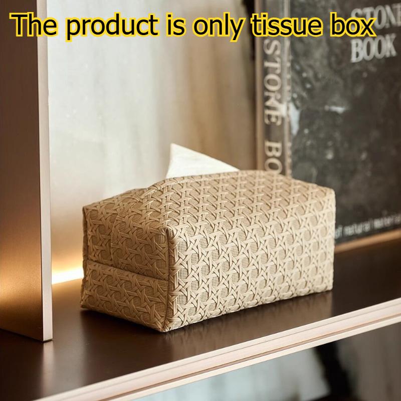 

1pcs Rattan Weave Texture Leather Tissue Box Waterproof Tissue Storage Box for Living Room Bedroom & Car