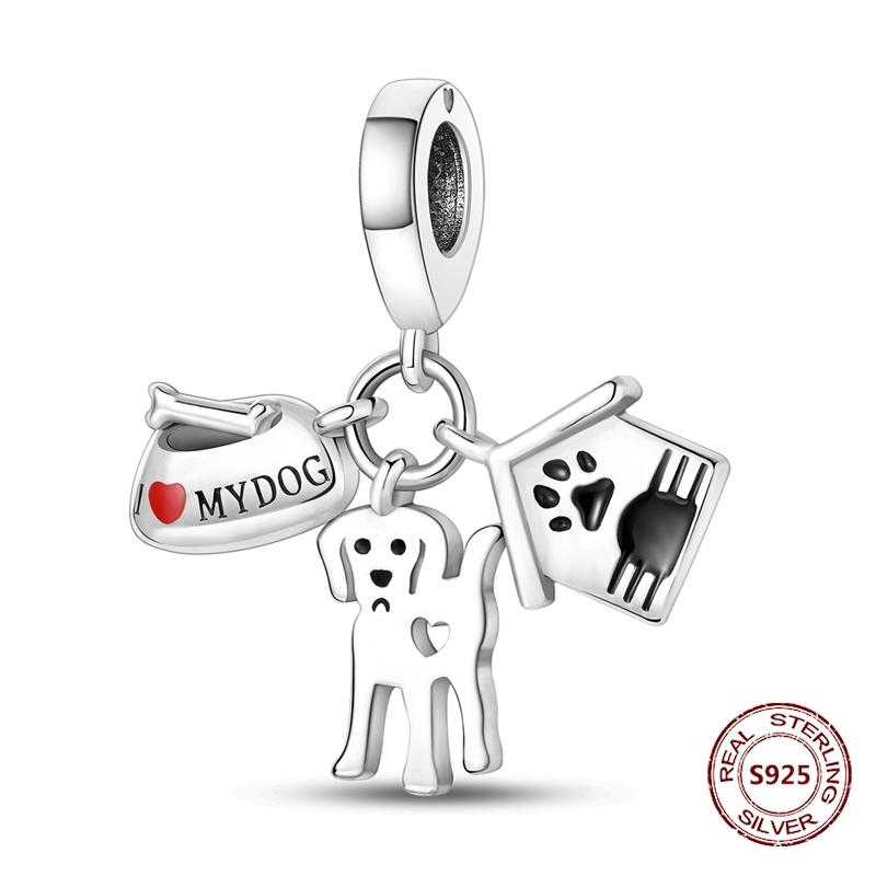 Copper Original Dog Cat Safety Chain Lazy Cat Pink Zircon Pet Paw Print Footprint Charms Fit Bracelet For Women Diy Jewelry