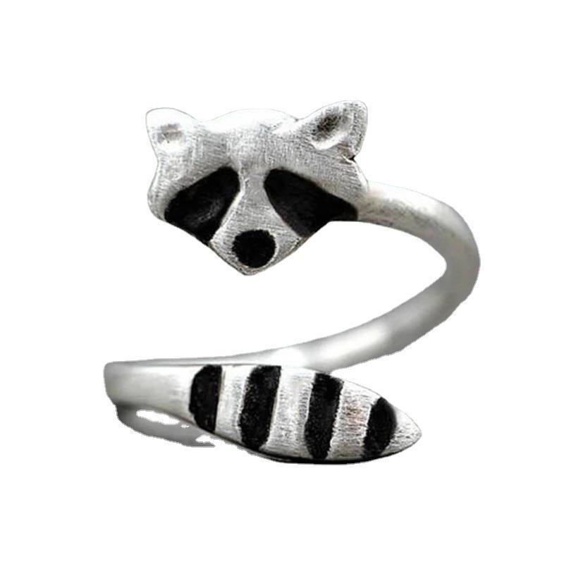 Wasbeer Open Ring Dames Schattige Vossenstaart Dierenring Sieraden