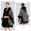 GMXIA Autumn and Winter Imitation Rex Rabbit Fur Collar Jacquard Shawl Cape Plus-size Woolen Coat Cardigan for Women