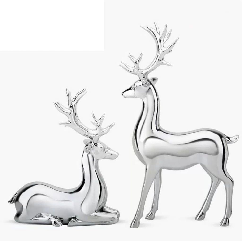 2 Stück Gold Silber Hirsch Statue Elch Rentier Figuren Nordischer Stil Skulptur Messing Weihnachtsfigur Zimmer Heim Dekoration