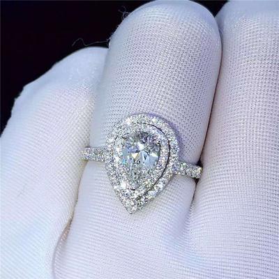 Goutte d'eau simulé diamant Cz bague en argent Sterling 925 Bijou charme fiançailles bagues de mariage pour femmes bijoux fins de mariée