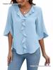European & American Women's Artistic V-neck Ruffle Casual Shirt