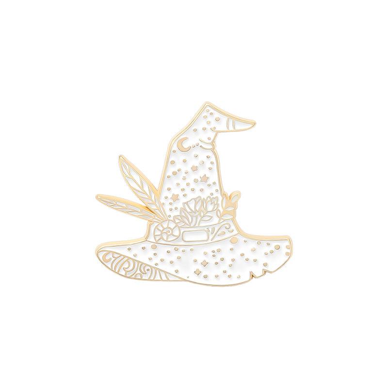 

And Charming Black White Witch Hat Enamel Badge With Starry Pattern Ideal For Unisex Style Fashion