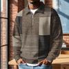 Men's Retro Half-Zip Collared Long Sleeve Plaid Print Casual Top for Everyday Wear