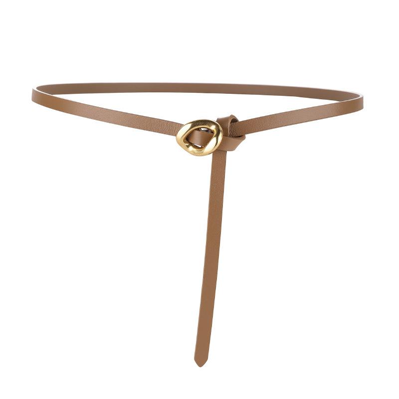 

Meier Women s thin belt knotted decoration with dress thin belt first layer cowhide genuine leather belt абрикосовий
