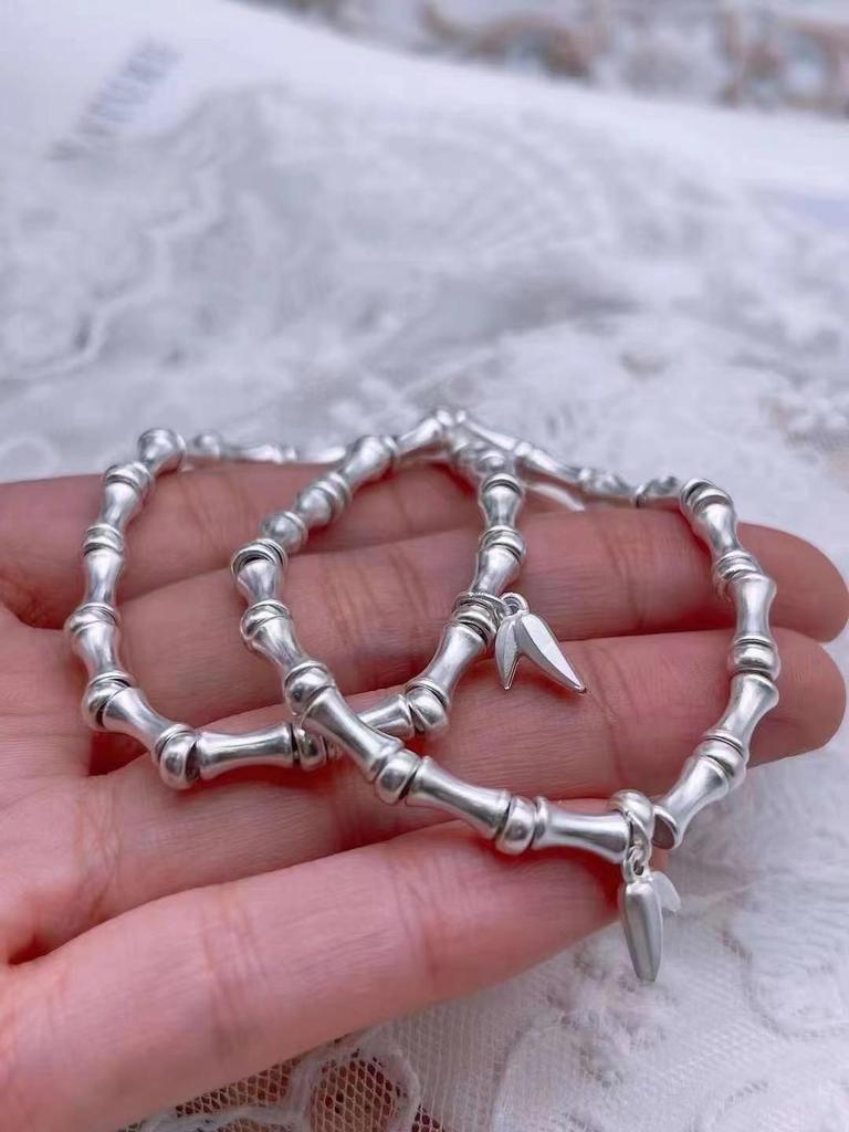 999 Sterling Silver Bamboo Joint Bracelet - Essential Niche Design for Little Fairies