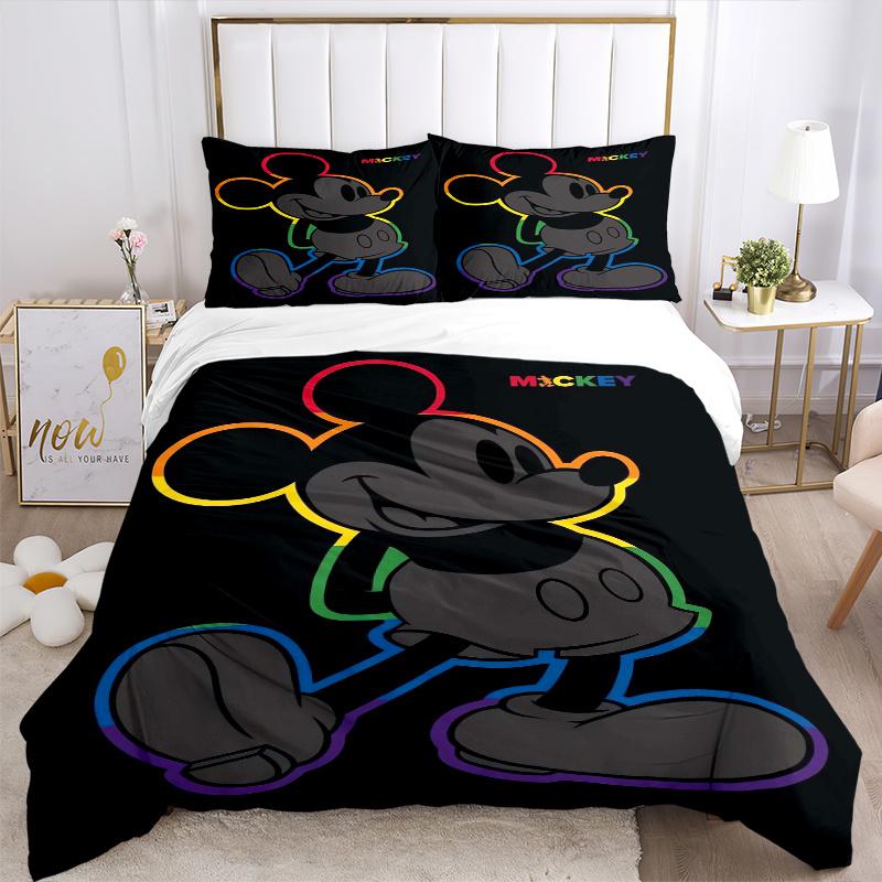 3pcs Happy Colorful Mickey Quilt Set Soft and Comfortable Bedroom, Guest Room and Dorm Decor Bedding Set F041