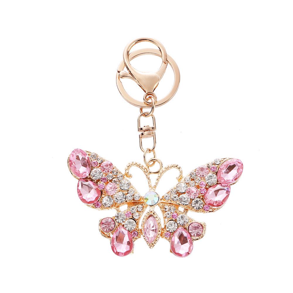 European & American Creative Rhinestone Butterfly Keychain: Unique Metal Moth Insect Charm for Backpack