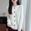 Women's Round-neck Long-sleeved Knitted Cardigan Coat, Women's Loose-fitting Woolen Top, Sweater