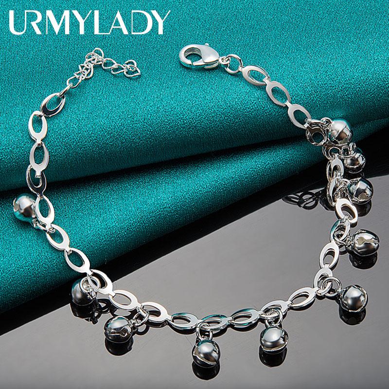 925 Sterling Silver Bell Chain Bracelet Fashion Jewelry MB102