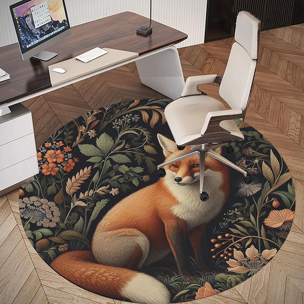 1pc fox floral Round Chair mat Area Rug - Non-Slip, Floor Mat for Office, Bedroom, and Indoor Decor c1118185