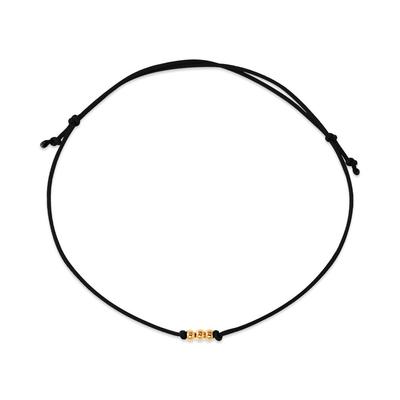 [Bnbgold] 14K Μίνι Χρυσό Βραχιόλι με 3 Μπάλες σε Μαύρο Μεταξωτό Νήμα Knb41503