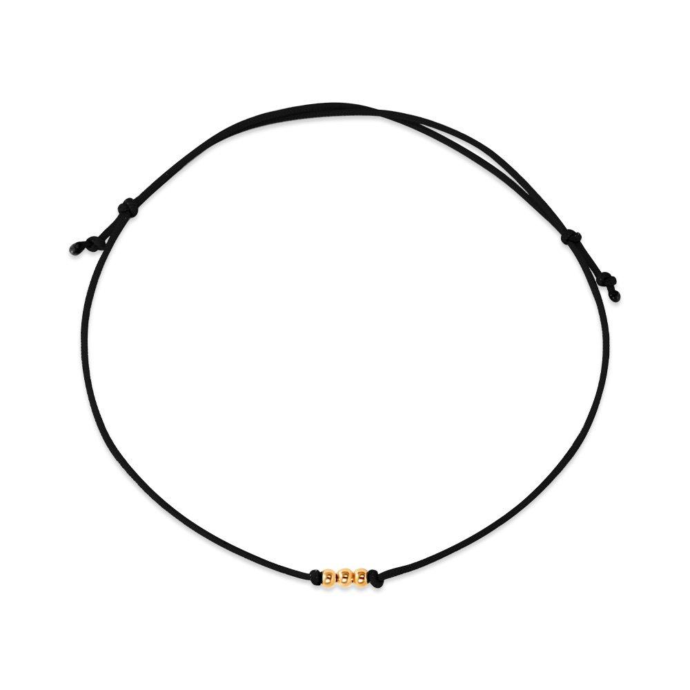 [Bnbgold] 14K Mini Gold 3-Ball Silk String Black Thread Bracelet Knb41503