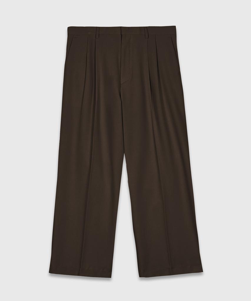 BILLIANT Double-Pleated Semi-Wide Slacks_Brown