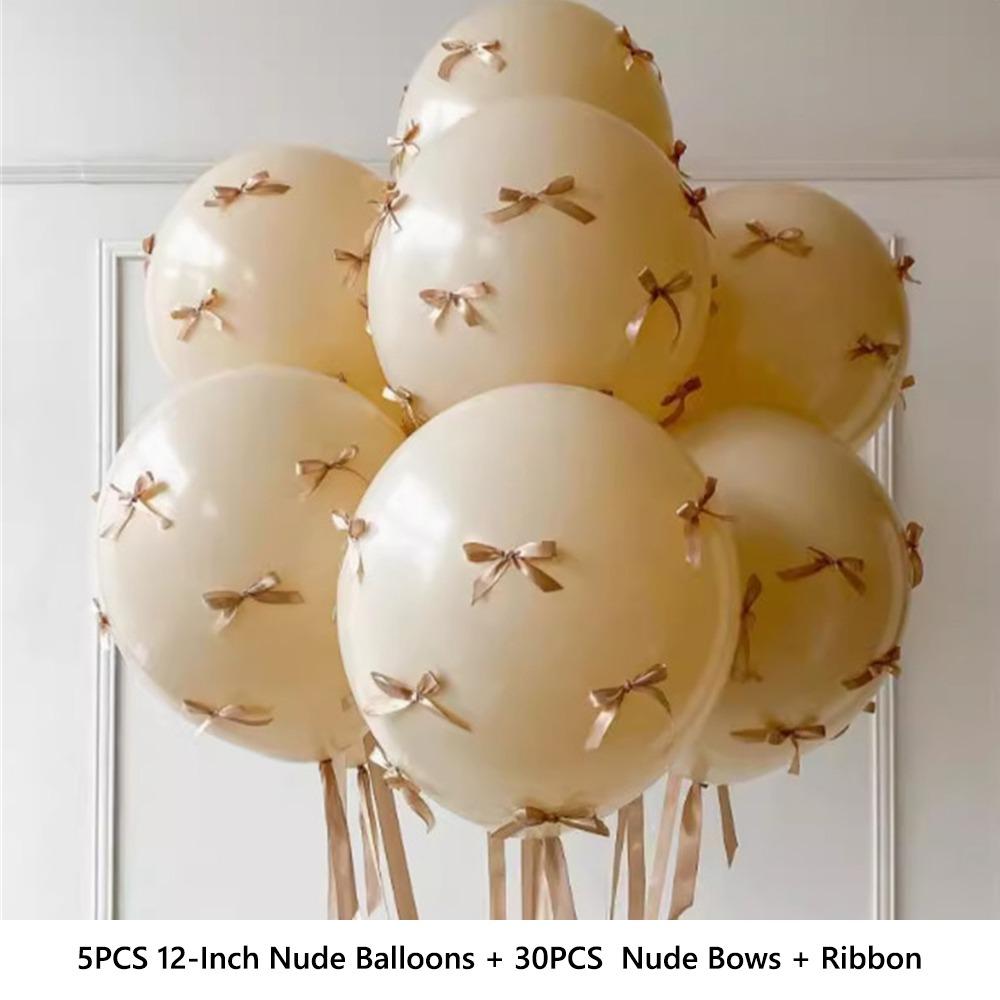 5Pcs Gift 12-inch Bow Balloon Set Pink Ins Bow Proposal Ceremony Floating Balloons Ballet Style Birthday Party Scene Arrangement