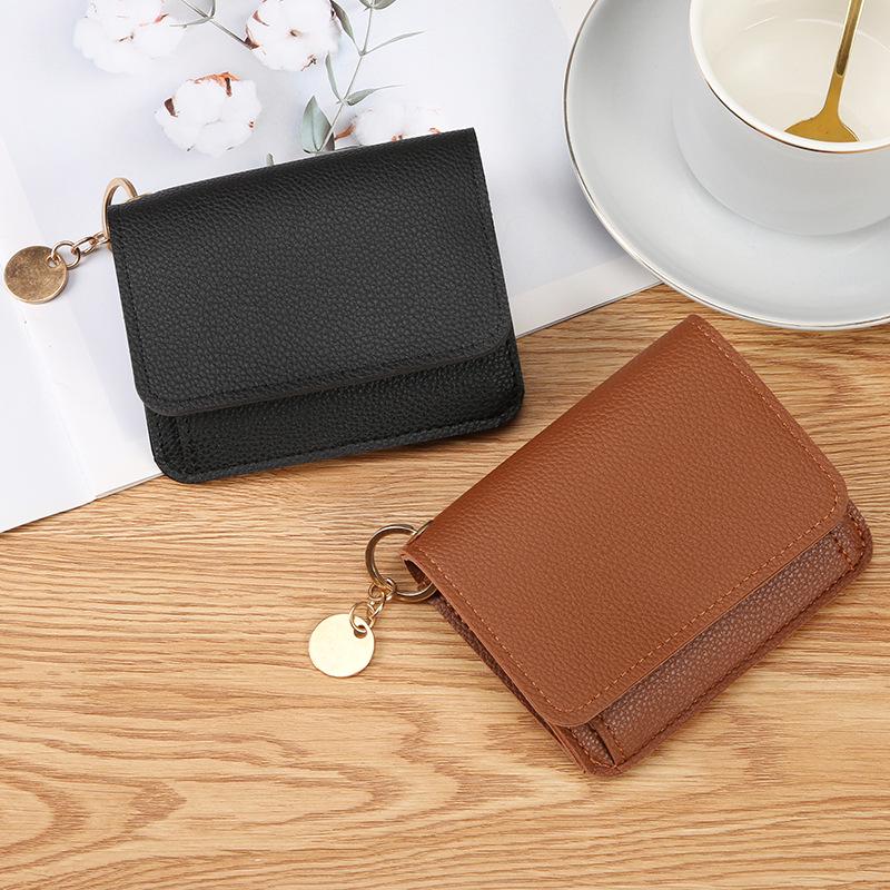 Korean Style Women's Solid Color Multi-Card Wallet with Zipper Coin Compartment.