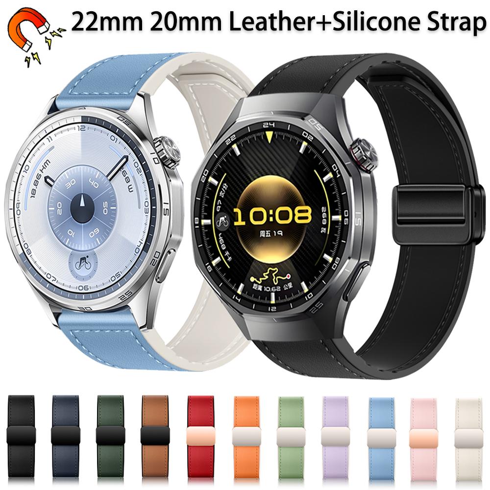22mm 20mm Leather Silicone Strap for Huawei Watch GT6/GT6 Pro/5/GT5 GT4 3 46mm Replaceable wristband for Amazfit Bip 6/GTR/GTS4