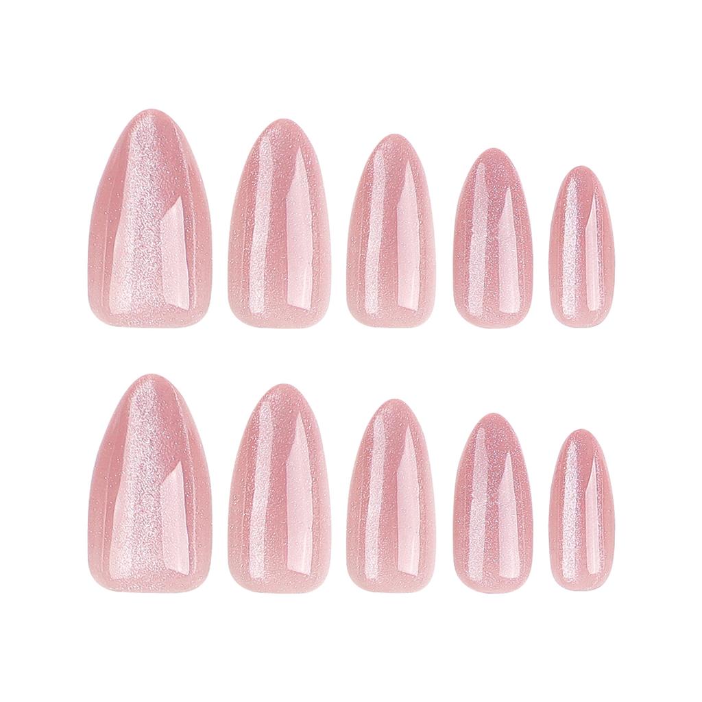 24 Pieces Fake Nails Removable Nail Art Naked Pink Girl Nail Art Piece Cat Eye Bright Color European and American Wearing Nail
