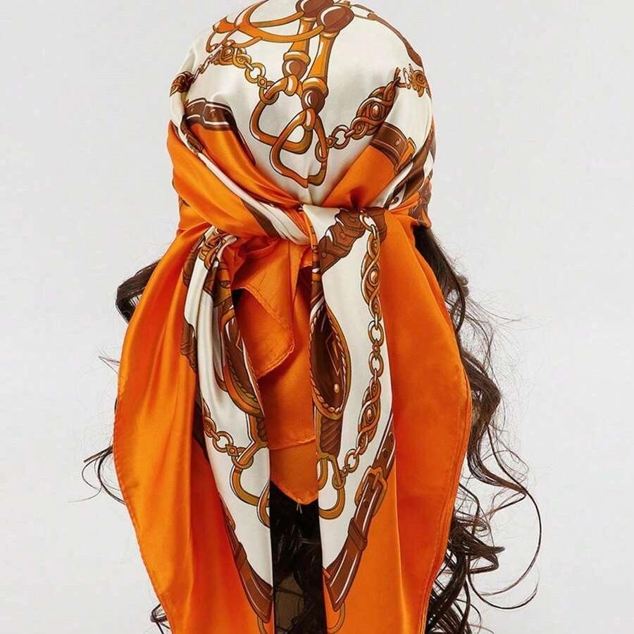 Satin Square Scarf Women Muslim Hijab Elegant  Print Silk Neckerchief Shawl Wraps Headband Handle Hair Accessories Bandana
