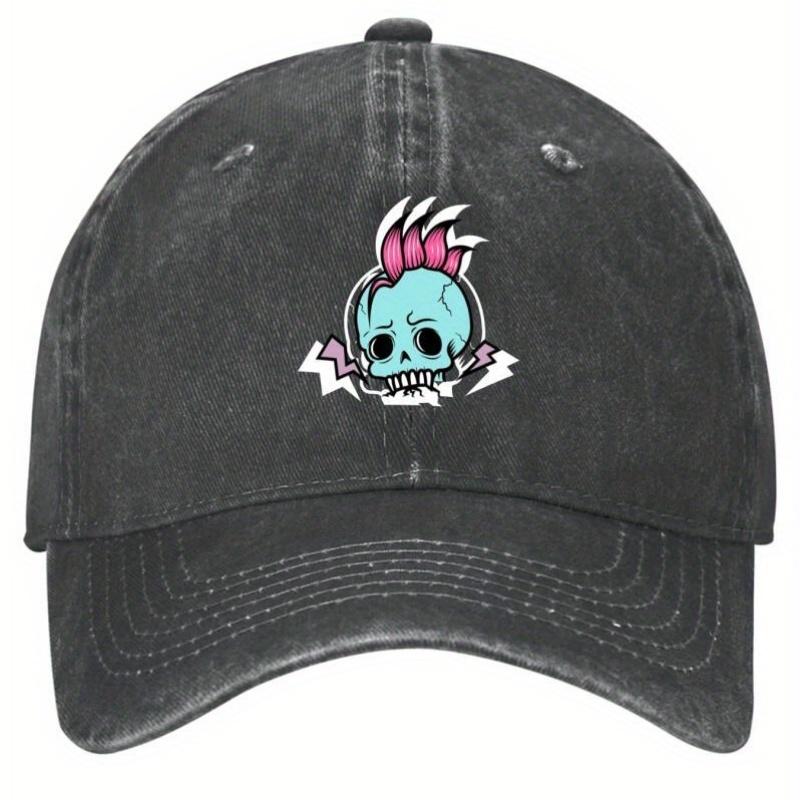 Punk Gothic Skull Pink Mohawk Baseball Cap Adjustable Unisex YK Street Style Hat with Blue Black Face Paint Design Machine