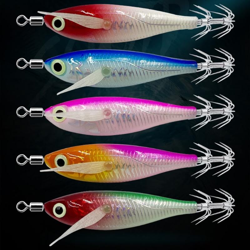 Assorted Color Round Belly Fishing Baits 3D Artificial Fishing Squid Jig Lures with Shrimp Designs for Effective Fishing