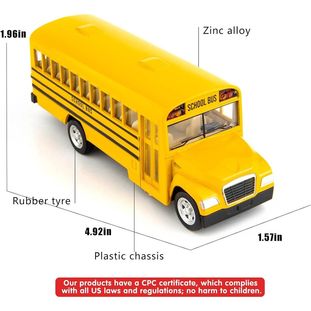Gelbe Schulbus-Spielzeugautos aus Druckguss für Kinder, 5-Zoll-Rückziehauto mit zu öffnenden Türen und Gummireifen