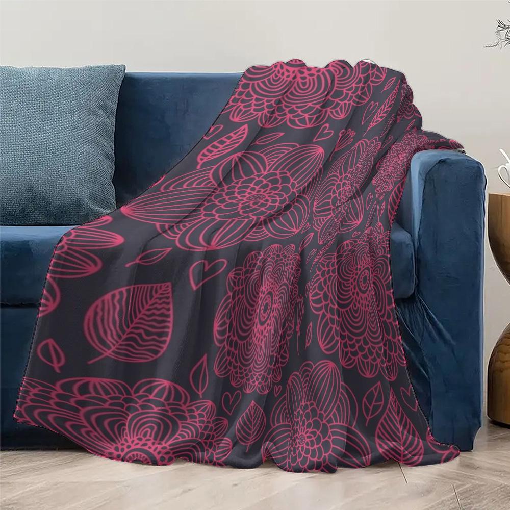 Dark Floral Pattern Fleece Blanket Decorative Throw Sofa Bed Bedspread Gift for Women Girls Kids