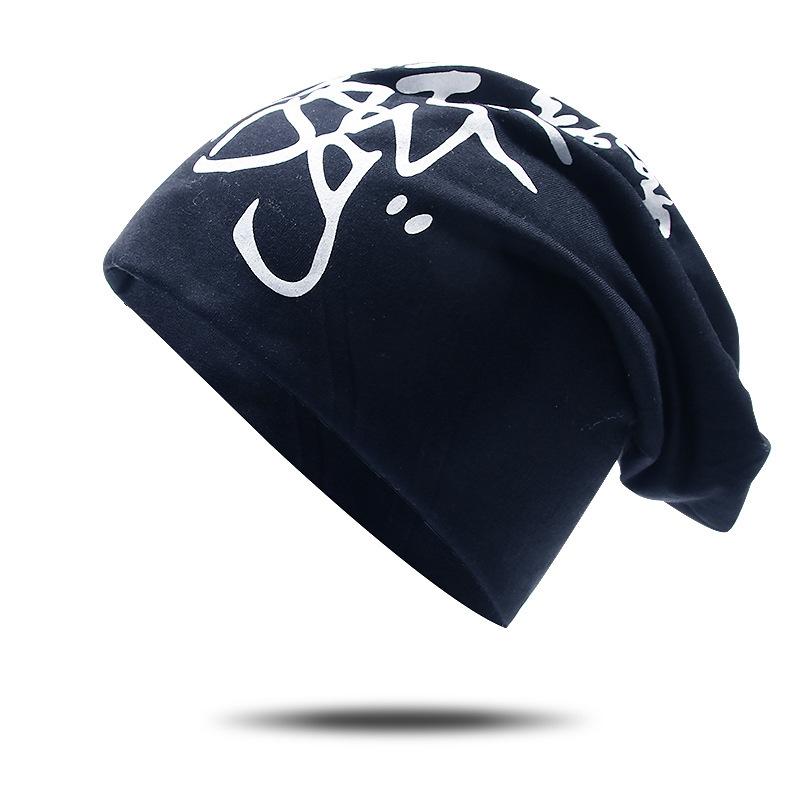 Autumn and Winter Thin Hip hop Letter Graffiti Knitted Hat for Men Warm and Fashionable Star Pullover Hat Baotou Confinement Hat for Women