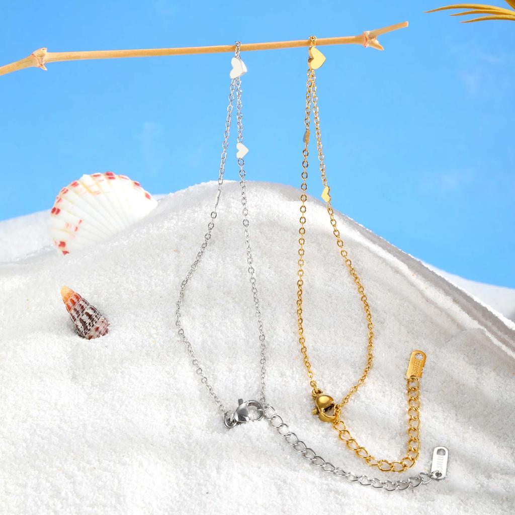 Gold Plated Heart Anklet for Women Stainless Steel Delicate Foot Jewelry Light Luxury Party Gifts for Girl