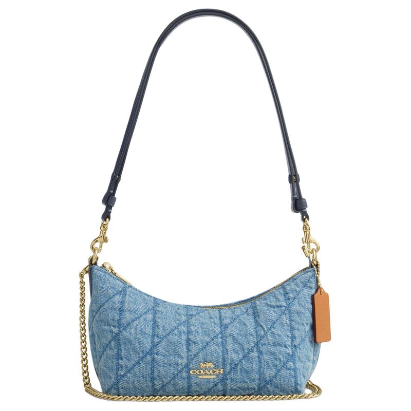 

COACH CAITLIN 24 Quilted Details Gold Hardware Textile and Cowhide Hand-Crossbody Shoulder Bag Medium Women s Indigo синій