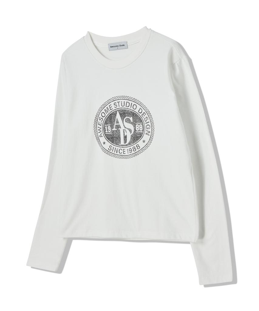 AWESOME STUDIO Long Sleeve Circle Symbol Slim Tee Ivory