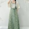 Chinese Song Dynasty Style Hanfu For Women, Printed Improved Crew Neck Shirt And One-piece Skirt Daily Suit