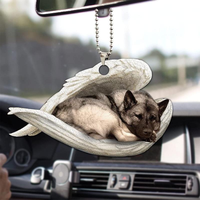 Creative Sleeping Angel Wing Puppy Memorial 2D Flat Car Rear View Mirror Accessories Ornament Decoration Hanging Charm Pendant