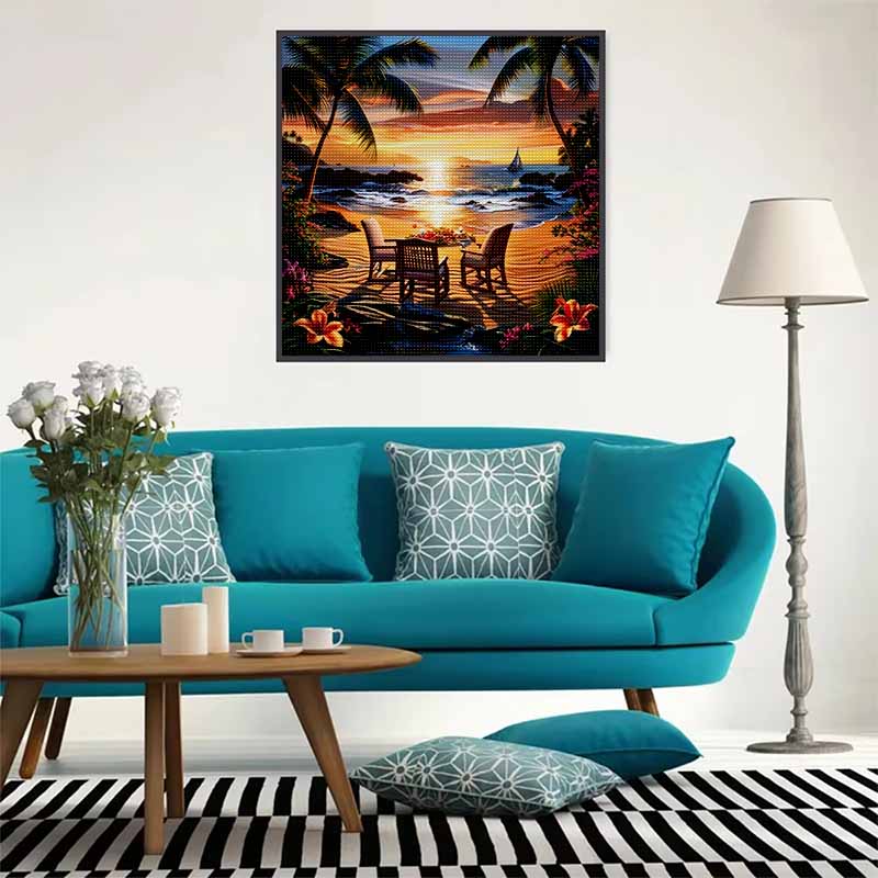 New Arrival 5D DIY Full Circle Diamond Painting "Seaside Scene" Embroidery Cross Stitch Home Decor Gift