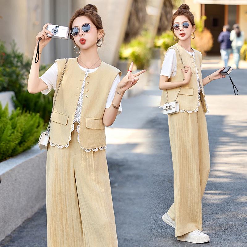 

Летний женский омолаживающий комплект-тройка 2025: Стильный жилет, базовая рубашка, брюки широкого кроя - RX9228 Small 90-105 lbs жёлтый