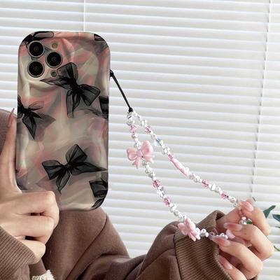 Pouzdro na ruku s krajkovým mašličkovým vzorem pro iPhone 14 13 Plus 12 Pro Max Mini X XS XR 7 8 Vlnitá boční strana Měkký silikonový kryt