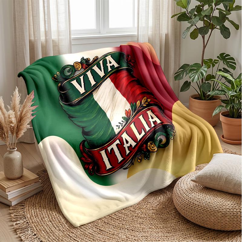 Italy Football Printed Flannel Blanket Skin Friendly Warm Decorative Throw for Indoor Couch Bed Daily Use