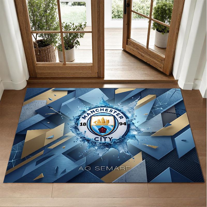 Manchester City Design Crystal Velvet Rug Soft Decorative Mat for Bedroom Entrance