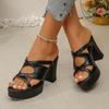 New fashionable super high-heeled sandals for women, summer thick-soled waterproof platform chunky heel one-strap hollow high-heeled sandals