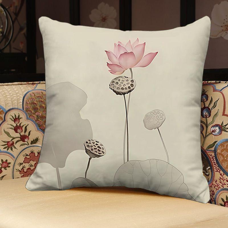 "Elegant Lotus Floral Throw Pillow Covers - Traditional Chinese Style Cushion Cases for Home Decor"