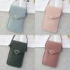 Stylish Women Simple Pu Leather Heart-shaped Decor Transparent Touch-screen Mobile Phone Bag