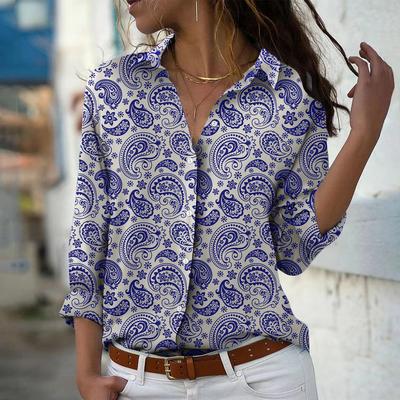 Camicetta da donna con stampa Paramecium, primavera-autunno, da ufficio, con bottoni e colletto rovesciato