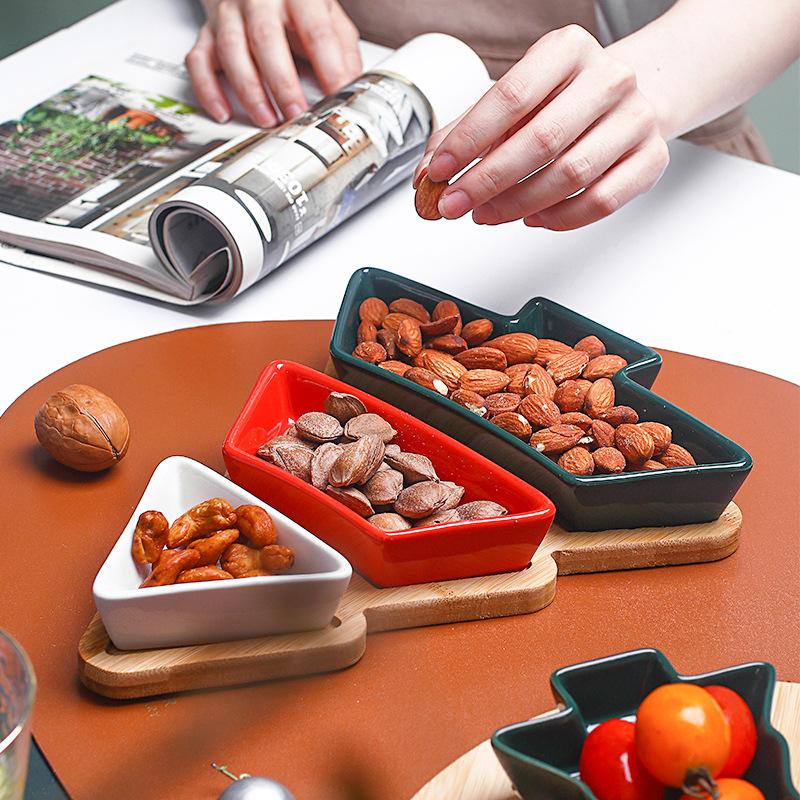 Creative Ceramic Bamboo And Wood Christmas Tree Tray, Snack Tray, Snack Tray, Fruit Tray, Plate, Tableware, Irregular Arrangement