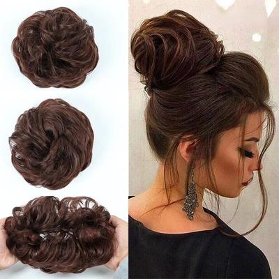 Synthetische flexible Haarknoten, lockiger Haargummi, Chignon, elastisch, unordentlich, gewellt, Haargummis, Wrap für Pferdeschwanz